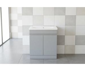 D Pro T Bathrooms 700mm Vanity Unit High Gloss Light Grey Handleless Floor Standing Bathroom Cabinet With Soft Close Storage & Ceramic Basin