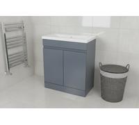 D Pro T Bathrooms 800mm Vanity Unit High Gloss Dark Grey Handleless Floor Standing Bathroom Cabinet With Soft Close Storage & Ceramic Basin