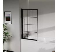 D Pro T Bathrooms Black Square Grid Shower Bath Screen 1400mm X 800mm Black Profile