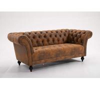 D Pro T Homeware Brown 3 Seater Handmade Pu- Leather Chesterfield Sofa Armchair Settee