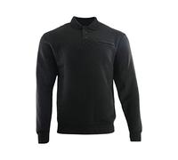 D-Project Pullover Polo Top Sweatshirt Side Zipped Pocket Fleece Collared Buttons Ribbed Sleeves and Bottom Black XL