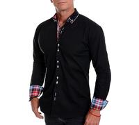 D&R Fashion Mens Long Sleeve Smart Shirt with Classic Collar Slim Fit Italian Design … (Black, X-Large)
