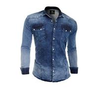 D&R Fashion Men's Thick Denim Jeans Shirt with Regular Collar and Stylish Pockets (XXX-Large, Dark Blue)