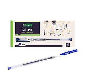 D.RECT 3006 Gel Ballpoint Pen, Ergonomic Ballpoint Pen, Gel Pen, Ergonomic Handle, Transparent Case Pen Set, 12 Pieces, Blue