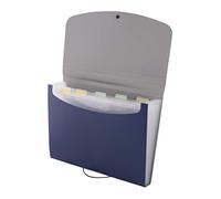 D.RECT 5566 Pockets Folder A4 | Portable Organiser for Files and Documents, Round Elasticated Strap with Button Closure, for Home, School, Work and Travel | 6 Pockets | Blue