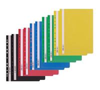 D.RECT A4 Clip Folders with Filing Strip - 10-Pack PP Document Covers with Metal Fastener & Clear Front - Multicolour Filing System with Perforated Edge for Office & School