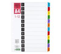D.RECT A4 Colour Coded Laminated Index Tabs 1-12