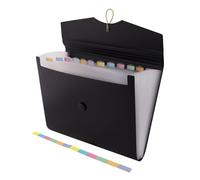 D.RECT A4 Document File Folder - 12-Pocket Organizer with Colour Labels - Black PP Storage Folder with Elastic Closure - Durable Expanding File for School, Office & Home