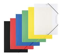 D.RECT A4 Elasticated Document Folder Pack of 6 Assorted Colours PP Plastic File Folder with 3 Inner Flaps