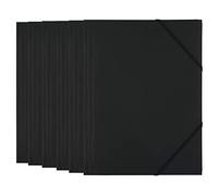 D.RECT A4 Elasticated Document Folder Pack of 6 Black PP Plastic File Folder with 3 Inner Flaps