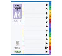 D.RECT Dividers for A4, PP12, 12 dividers, Ring Binder Index, tabs with Number Print 1-12, Multicoloured, Colour Divider Made of Polypropylene, Polypropylene