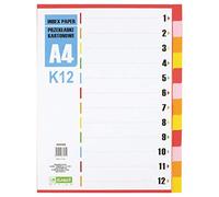 D.RECT A4 K12 Index Dividers 12 Dividers Ring Binder Tabs with Numbers 1-12 Multicolour Cardboard Dividers