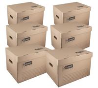 D.RECT Archive Storage Boxes Set of 6 - Cardboard Boxes with Attached Lid & Handles - 420gsm Triple Wall - Fits Binders, Files & Documents - 43x33x29cm