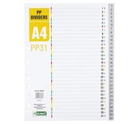 D.RECT Index for A4, PP31, 31 Dividers, Ring Binder, Tabs with Numbers 1-31, Grey, Colour Dividers Made of PP, Polypropylene