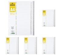 D.RECT Index for A4, PP31, 31 Dividers, Ring Binder, Tabs with Numbers 1-31, Grey, Colour Dividers Made of PP, Polypropylene (Pack of 5)