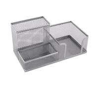 D.RECT KOMO 3-Compartment Metal Mesh Desk Organizer - Multifunctional Pen & Office Supply Holder - Compact & Durable, Silver