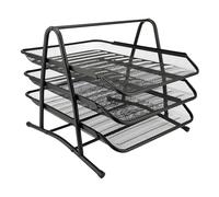D.RECT KOMO 3-Tier Desk File Organizer - A4 Document Tray with Pull-Out Shelves - Sturdy Metal Mesh Letter Tray with Non-Slip Feet - 350×297×275 mm, Black