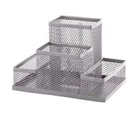 D.RECT KOMO Metal Desk Organizer - 4 Compartments Metal Mesh Pen Holder - Multifunctional Tool for Office Accessories - Silver