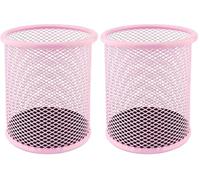D.RECT KOMO Metal Mesh Pen Holder - Round Desk Organizer for Office & Home, Durable Pencil Cup, Compact Size, Powder Pink (Pack of 2)