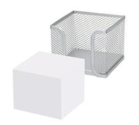 D.RECT KOMO Note Holder with Paper 95x95x80 mm - Silver Metal Mesh Desk Organiser - Compact Memo Pad Dispenser for Office and Home