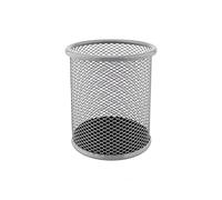 D.RECT KOMO Pastel Grey Metal Mesh Pen Holder - Round Desk Organizer for Office & Home, Sturdy Pencil Cup, Minimalist Design