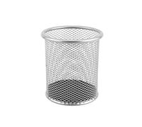 D.RECT KOMO Silver Metal Mesh Pen Holder - Round Desk Organizer for Office & Home, Durable Pencil Cup, Compact & Professional Design