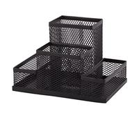 D.RECT Mesh Metal Desk Organiser - 4-Compartment Pen & Memo Holder - Black Office Desk Tidy for Stationery, Notes & Accessories - 103×154×103mm