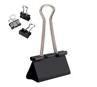 D.RECT Pack of 12 Binder Clips - 41 mm - Large Bulldog Clips for Paper - Black Metal Foldback Clips for Documents, Notes, Tickets - Office, School & Home Paper Clamps - Strong Steel Paper Holder
