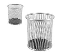 D.RECT - Pack of 2 - Metal Pen Holders | Round Wire Metal | Mesh Multifunctional Cup for Ballpoint Pen Diameter 91 mm Silver