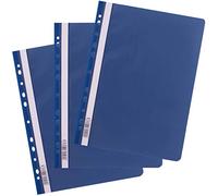 D.RECT Pack of 25 A4 File folders with Plastic Holes with Transparent Front Cover, Plastic File Folder Made of Polypropylene Film, Perforated, Euro Perforation, Dark Blue