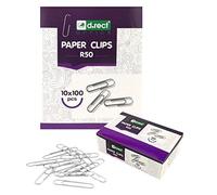 D.RECT Paper Clips 50 mm - 1000 Pack Large Galvanised Metal Clips - Silver Wire Letter Clips for Office, School & Home - Eco Packaging 10x100