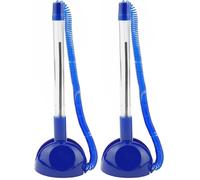 D.RECT Pen on a Chain - Modern Desk Pen Holder - Self-Adhesive String Cord, Blue Ink (Pack of 2)