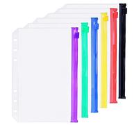 D Ring Binder Accessory Punched Binder Pockets Divider Ruler Tab Index (6 Color Zip Pocket,A5)