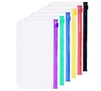D Ring Binder Accessory Punched Binder Pockets Divider Ruler Tab Index (6 Color Zip Pocket,A6)