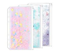 D Ring Binder Accessory Punched Binder Pockets Divider Ruler Tab Index (Sequins Decorate Zip Pocket,A6)