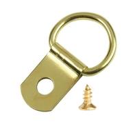 D Ring Hooks Picture Hangers Canvas Hooks Wall Bracket Hangers for Hanging Artwork Picture Frame Paintings Photo Frames Mirrors Small Brass Plated Frame Holder Hooks with Screws 100pc