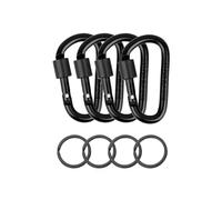 D-Ring Locking Carabiner Clips 4 Pcs, Large Carabiners, Aluminum Alloy Carabiner Heavy Duty D Ring Clip Hook Keychain Clips Hook with 6 Key Rings for Camping, Hiking, Fishing, Traveling, Keychain
