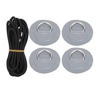 D Ring Patch Elastic Rope Set Stainless Steel D Ring Pad PVC Bungee Cord Kit for Inflatable Boats Kayaks Canoes Paddle Boards 4 Patches 3.6m Cord (Grey)