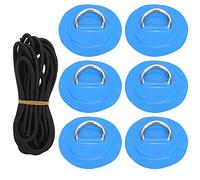 D Ring Patch Elastic Rope Set Stainless Steel PVC D Ring Pad Bungee Cord Set High Strength UV Resistant for Inflatable Boats Kayaks Canoes Boards 6 Patches with 5m Black Bungee (Blue)