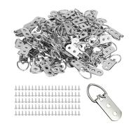 D Ring Picture Hangers, 52PCS Picture Hanging Hooks, Frame Hooks Double Hole with Screws D Ring Picture Hangers Sets for Painting Photo Pictures Clock(Silver)