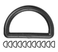 D-rings made of hard plastic, 12 pieces, for 32 mm wide webbing, in black, 5 mm thick ring, D-ring without opening, semi-circular ring made of ABS plastic, plastic ring buckle DIY, webbing