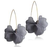 D.Rosse Boho Rose Petal Dangle Resin Earrings - Long Drop Acrylic Tiered Flower Earrings - Statement Exaggerated Floral Tassel Earrings for Women and Girls, Plastic Metal