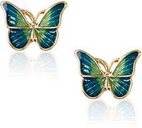 D.Rosse Hypoallergenic Enamel Blue Monarch Butterfly Stud Earrings Tiny Cute Crystal Insect Stud Earrings for Women Girls
