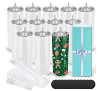 D·S 12 Pack Sublimation Tumblers 20 oz Bulk Skinny Straight Flat Bottom Blank Tumbler Cups with Individual Gift Boxed for Heat Transfer DIY Craft
