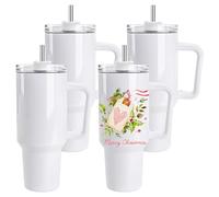 D·S 4 Pack 40 oz Sublimation Tumbler with Handle Insulated Large Sublimation Tumblers Bulk with Lids and Straws Stainless Steel Coffee Mugs for DIY Craft Heat Press Print