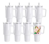 D·S 8 Pack Sublimation Tumblers 40 OZ with Handle Blank Insulated Large Tumbler Bulk, Coffee Travel Cups Stainless Steel Travel Mug for Diy Craft Heat Press Print