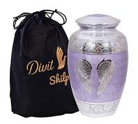 D S Cremation Urn for Human Ashes with Velvet Bag, for Adults up to 100 kgs, Funeral Urns by Divit Shilp (Lilac Angel Wings, Adult)