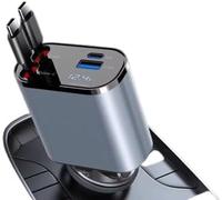 D&S* MART 120W Retractable Car Charger, 4 in 1 Car Charger Adapter with Retractable Cables (31.5 inch), and 2 USB Ports Compatible with i-P-hone, Android, Sam-sung Galaxy