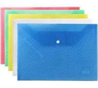 D&S* MART A4 Plastic Wallet - 5 Pack Waterproof Plastic Folders for Documents, 5 Assorted Colours Popper Wallet A4 with Snap Button for Home, Office, School