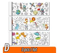 (D Set 3pcs) 90cm Animal Canvas Children's Drawing Roll DIY Coloring Paper Roll Color Filling Graffiti Paper-cut Painting
